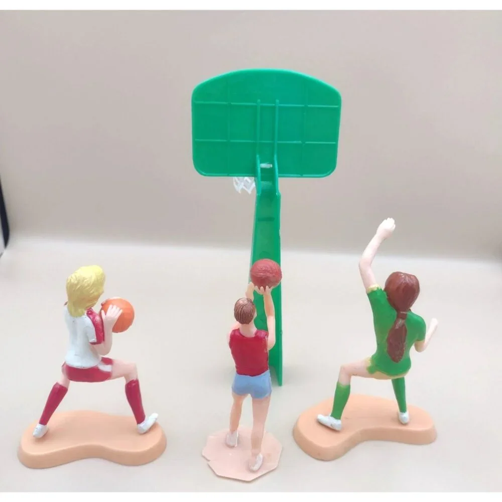 Vintage 1979 Wilton Basketball Player Figurines Set Hoop Cake Decoration Topper